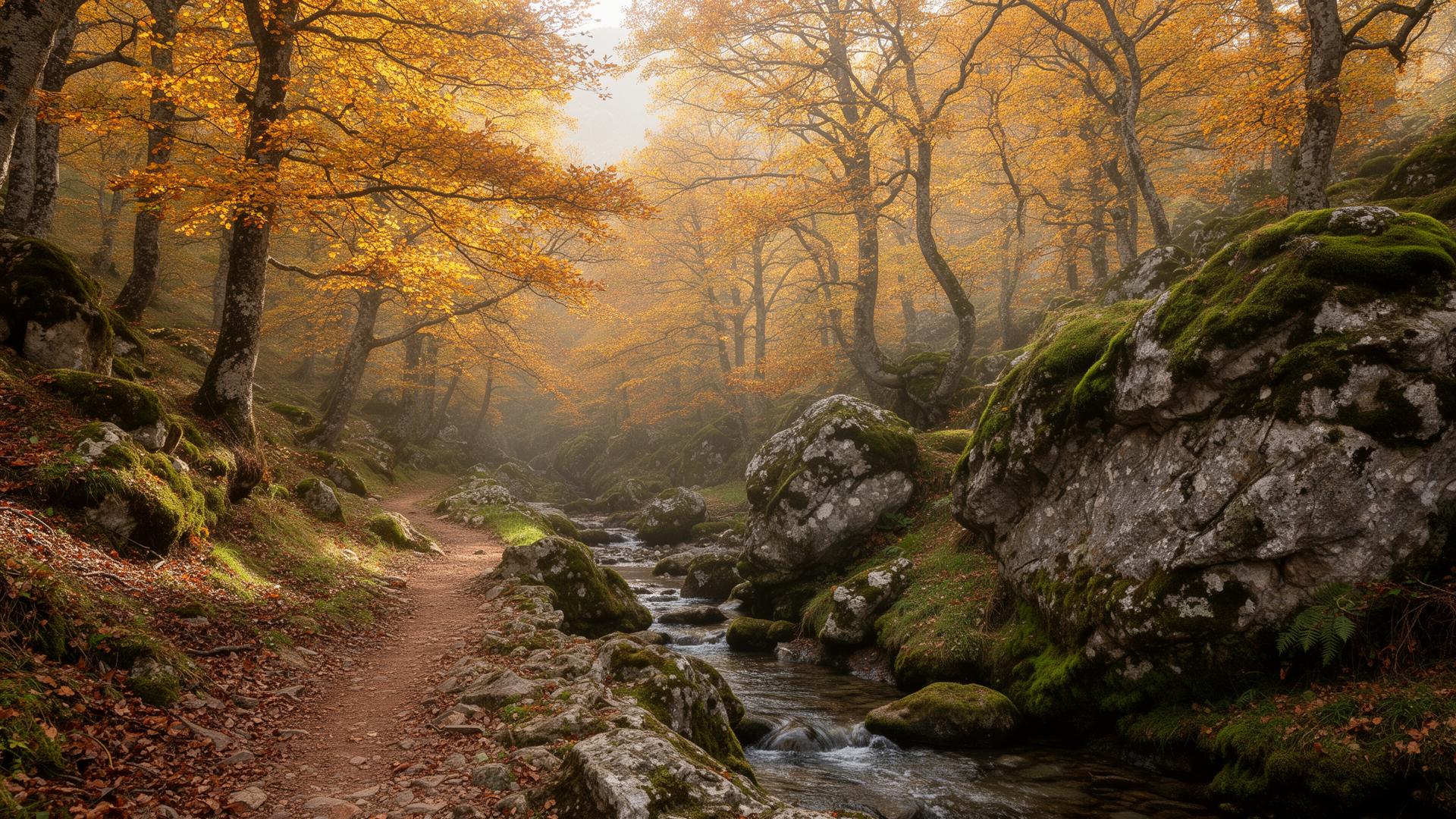 Sendero en hayedo cantábrico